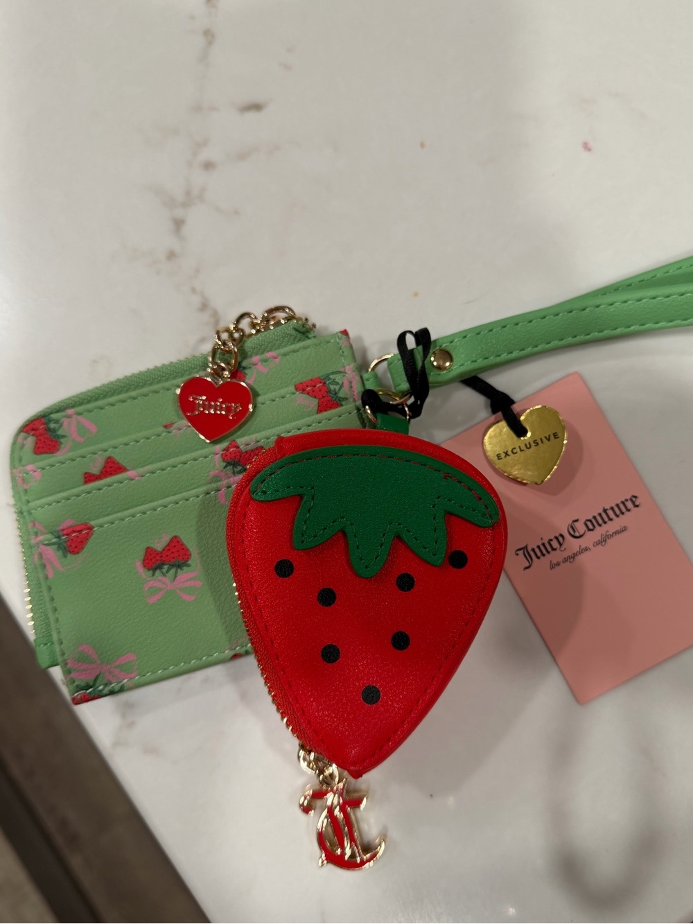 Juicy Couture Red Strawberry Coin Pouch with Mint Green Cardholder